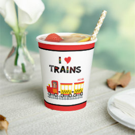 I Love Trains カラフル Kids Photo and Nameパーティー 紙コップ