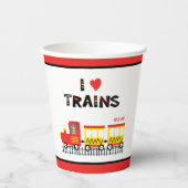 I Love Trains カラフル Kids Photo and Nameパーティー 紙コップ (正面)