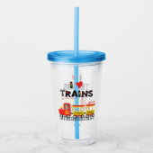 I Love Trains カラフル Kids Photo and Name アクリルタンブラー (正面)