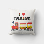 I Love Trains カラフル Kids Photo and Name クッション (正面)