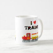 I Love Trains カラフル Kids Photo and Name コーヒーマグカップ (正面右)