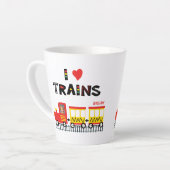 I Love Trains カラフル Kids Photo and Name Dinner カフェラテマグ (左アングル)