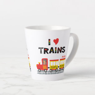 I Love Trains カラフル Kids Photo and Name Dinner カフェラテマグ