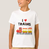 I Love Trains カラフル Kids Photo and Name Tシャツ (正面)