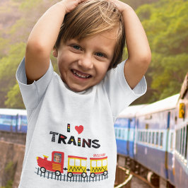 I Love Trains カラフル Kids Photo and Name Tシャツ