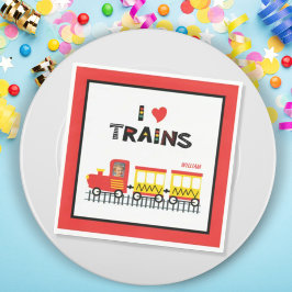I Love Trains カラフル Kids Photo Nameパーティー紙 スタンダードランチョンナプキン