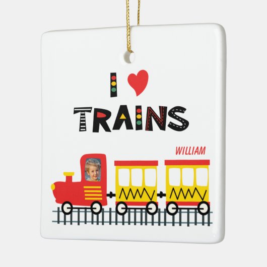I Love Trains Kids写真と名前クリスマス セラミックオーナメント (左)