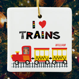 I Love Trains Kids写真と名前クリスマス セラミックオーナメント