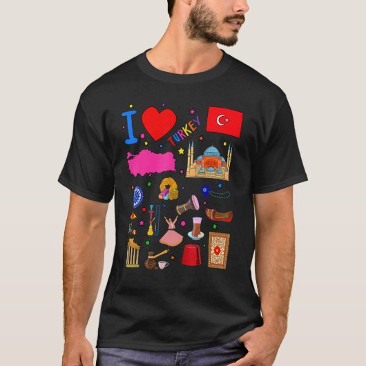 I love Turkey  Hand drawn Turkish Landmarks  flag  Tシャツ (正面)