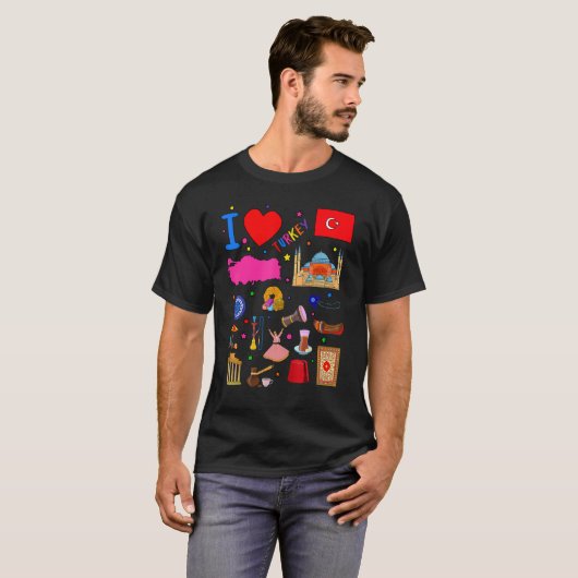 I love Turkey  Hand drawn Turkish Landmarks  flag  Tシャツ (正面フル)