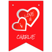 I Love U，かわいいハート-カスタム写真パーソナライズされた バンティングフラッグ (第1の旗)