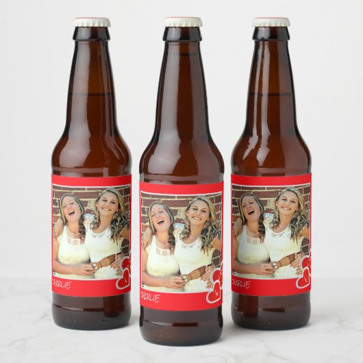 I Love U，かわいいハート-カスタム写真パーソナライズされた ビールラベル (ボトル)