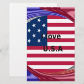 I Love U.S.A. スワール: 愛国ハートアートプリント 便箋 (正面/裏面)