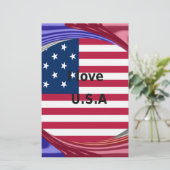I Love U.S.A. スワール: 愛国ハートアートプリント 便箋 (スタンド正面)
