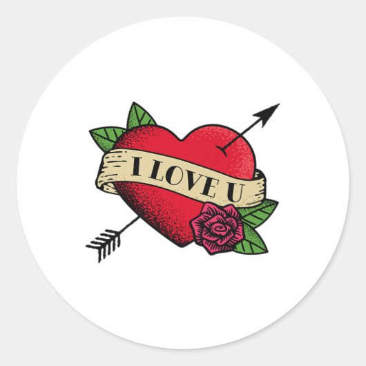I Love U Tattoo Premium _1 ラウンドシール (正面)