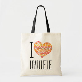 I Love Ukulele Orange Mandala Heart トートバッグ