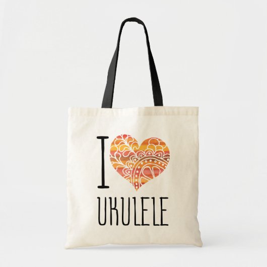 I Love Ukulele Orange Mandala Heart トートバッグ (正面)