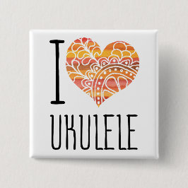 I Love Ukulele Orange Mandala Heart 缶バッジ
