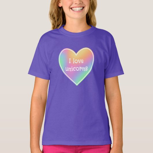 I Love Unicorns Rainbow Heart Girls' T-Shirt Tシャツ (正面)