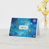 I Love Us Blue Watercolour Gold Floral Card カード (黄色い花)