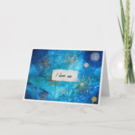 I Love Us Blue Watercolour Gold Floral Card カード