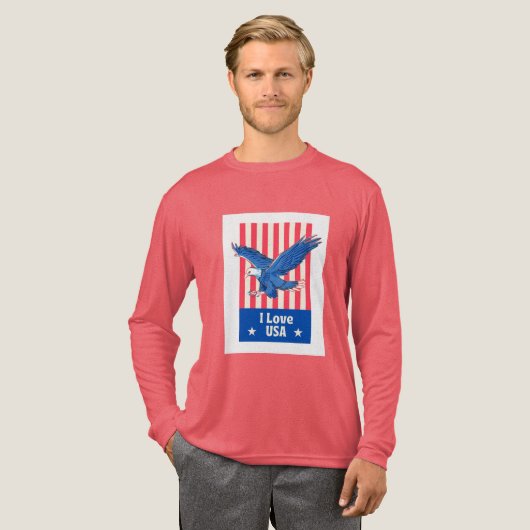 "I love USA"イーグル国旗のデザイン トライブレンドTシャツ (正面全体)