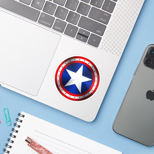 I LOVE USA FLAG in circle シール (ノートパソコンとiPhone)