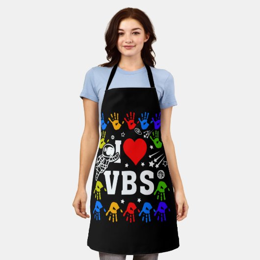 I Love VBS夏休みバイブルスクールクリスチャン エプロン (着用した状態)