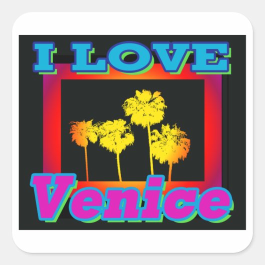 I LOVE Venice Palm Trees in the Box Stickers スクエアシール (正面)