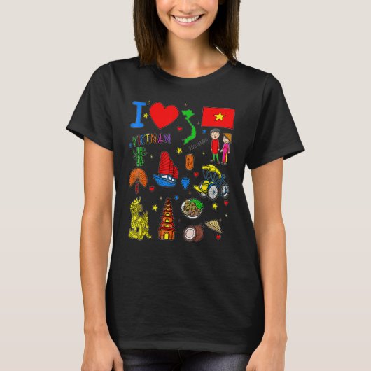 I love Vietnam  Hand drawn Vietnamese Landmarks  f Tシャツ (正面)