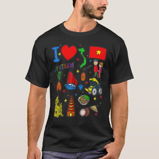 I love Vietnam  Hand drawn Vietnamese Landmarks  f Tシャツ (正面)