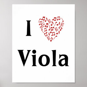 I Love Viola Altoクレフ、 音符記号赤いハートof Music Notes ポスター