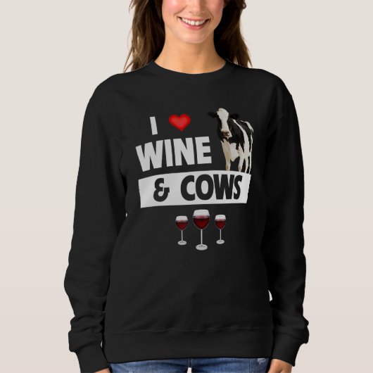 I Love Wine and Cows Funny Farming Drinking Farm A スウェットシャツ (正面)