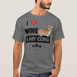I Love Wine and My Corgi Mom Dad Dog Drinking Pet Tシャツ