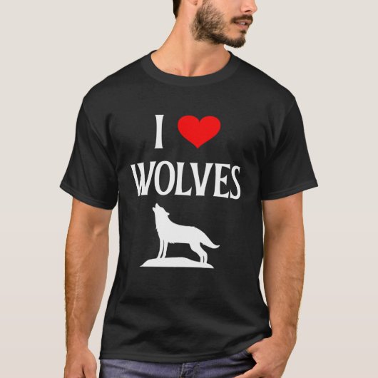I Love Wolves I Heart Wolves Canidae Canine Gray W Tシャツ (正面)