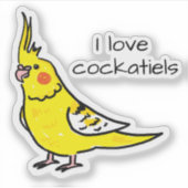 I Love Yellow Cockatiels シール (正面)