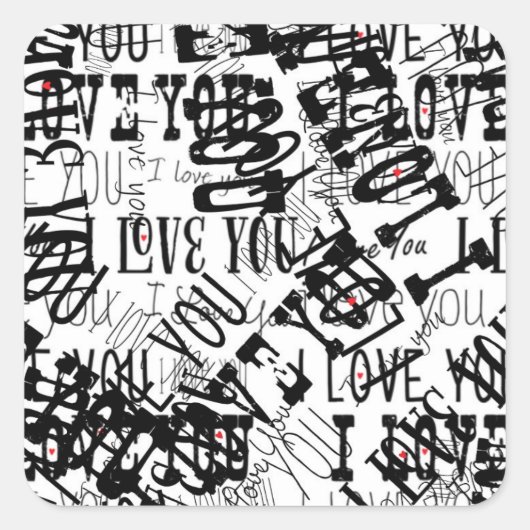 I LOVE YOUスクランブルタイポグラフィValentinesステッカー スクエアシール (正面)
