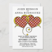 I Love Youデザインと金ゴールドハート 案内状 (正面)