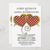 I Love Youデザインと金ゴールドハート 案内状 (正面/裏面)