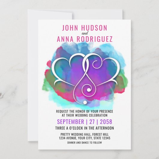 I Love Youデザインと金ゴールドハート 案内状 (正面)