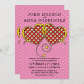 I Love Youデザインと金ゴールドハート 案内状 (正面/裏面)