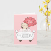 I. Love Youバルーンカード、かわいい猫のピンクの車 カード (黄色い花)