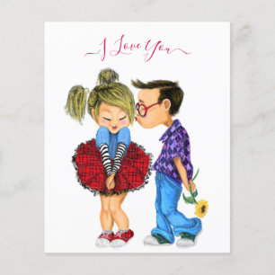 「I Love You」のテキスト付き かわいいカップル フライヤー