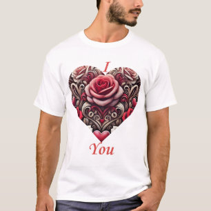 🌹 I Love You - エレガントバラハートデザイン Tシャツ