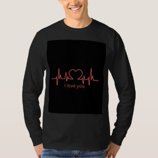 "I love you"デザインのブラックフルスリーブシャツ Tシャツ