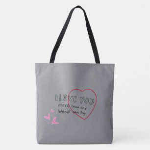 "I Love You ハート ロマンティック グレー トートバッグ Valenti