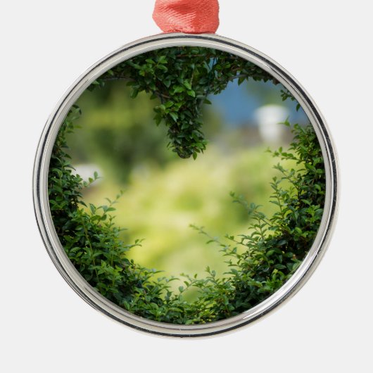 I Love You – バレンタインデーのハートの葉 メタルオーナメント (正面)