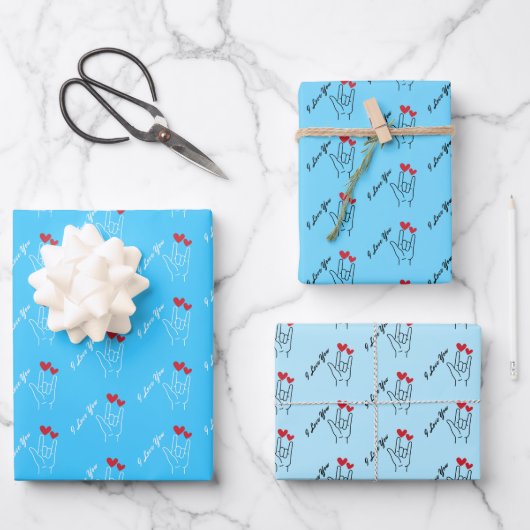 I Love You – 手話 – ろう認識度 ラッピングペーパーシート (正面)