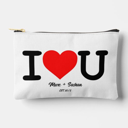 I Love You: 赤いハートのカスタム名前と日付 アクセサリーポーチ (正面)