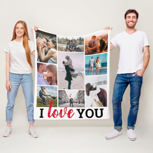 「I Love You」9枚フォトコラージュ フリースブランケット (インサイチュ)